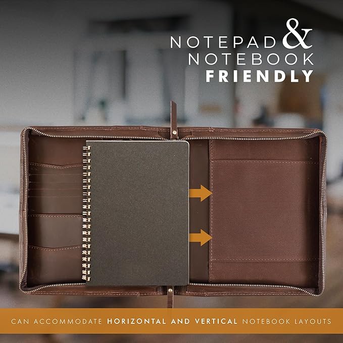 ELIZO Leather A5 Portfolio Padfolio Folio A5 Notebook Journal Cover Planner Binder Small Mens Business Work Folder Organizer (Buff)