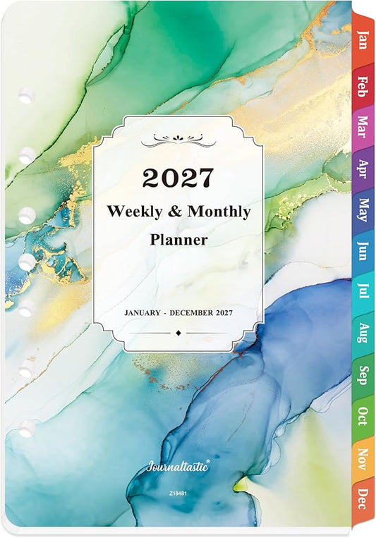 2027 Planner Refills - Planner Refills 2027, JAN 2027 - DEC 2027, A5 Planner Inserts, 2027 Weekly and Monthly Planner Refill, 5.5 x 8.5 inch, 7 Holes - Green
