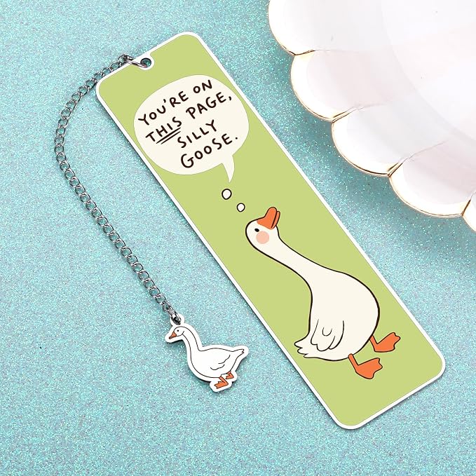 Green Stuff Cute Bookmarks for Women Girls Kids Silly Goose Metal Bookmark Funny Book Lovers Gifts for Readers Book Lovers Women Book Marks for Reading Womens Kid Girls Page Holders for Reading 2-Side