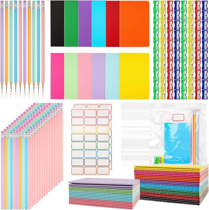 312 Pcs Operation Christmas Box Filler Classroom School Kits Essential Supplies with Pencil Sharpeners Notebooks Pens Stickers Plastic Sealable Bags for Operation Christmas Classroom Gift Charity Box
