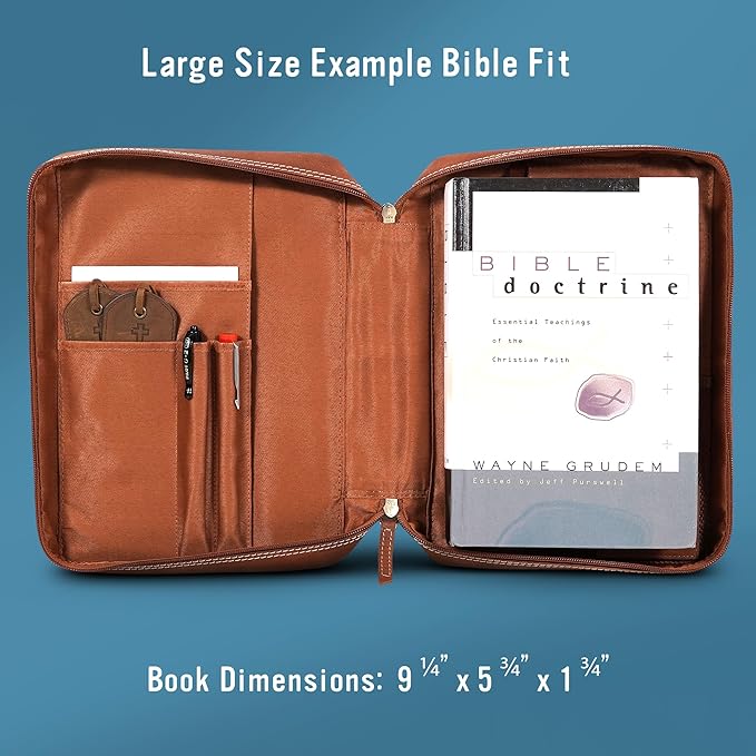 Hunter & Scribe Leather Bible Covers for Men and Women - Top Grain Buffalo Leather - Genuine Leather Bible Cover with Pockets, Zipper, and Bookmark - Bible case - Book Cover - Large Light Brown