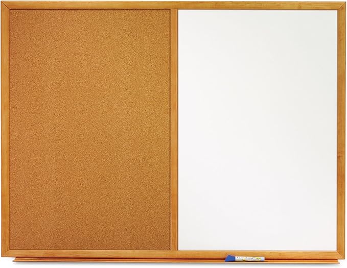 Quartet Combination Whiteboard & Corkboard, 4' x 3' Combo White Board & Cork Board, Oak Finish Frame (S554)