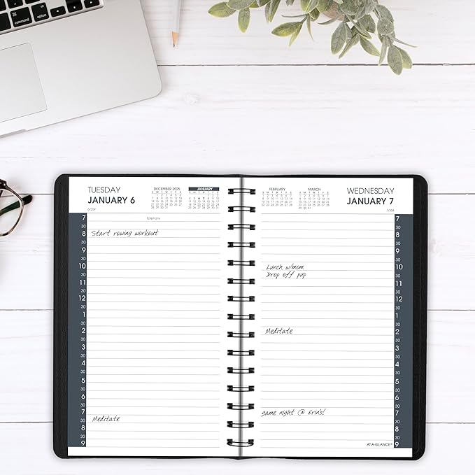 AT-A-GLANCE 2026 Appointment Book Planner, Daily, 5" x 8", Small, Half-Hour, Black (702070526)