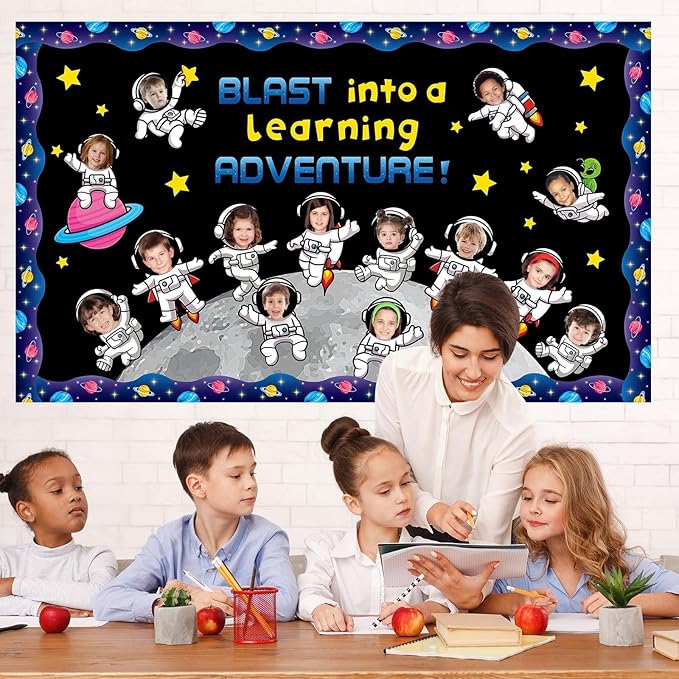 Outer Space Astronaut Bulletin Board Set Blast into A Learning Adventure Classroom Bulletin Board Decorations Planet Galaxy Astronaut Cutouts for Kids School Classroom Chalkboard Wall Decor