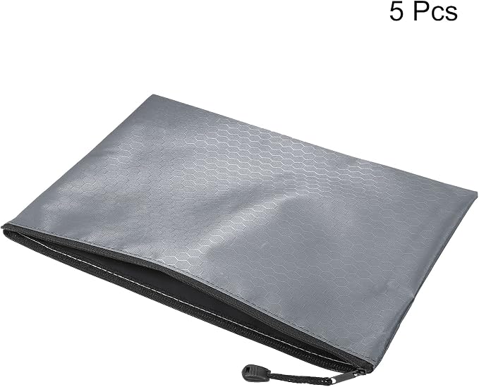 PATIKIL Waterproof Zipper File Bags, 5 Pack A4 Size Document Pocket Storage Organizer Pouch for Travel Office Supply, Gray