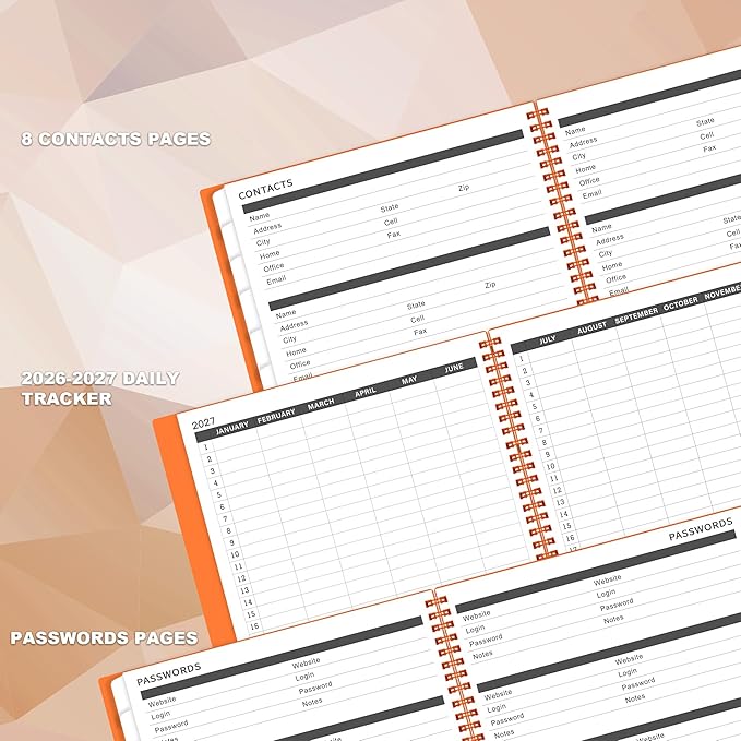 Monthly Planner 2026-2027 - JUL 2026 - DEC 2027, Monthly Calendar 2026-2027, 18 Month Planners with Tabs & Pocket & Label, Contacts and Passwords, 9" x 11", Thick Paper, Twin-Wire Binding - Orange