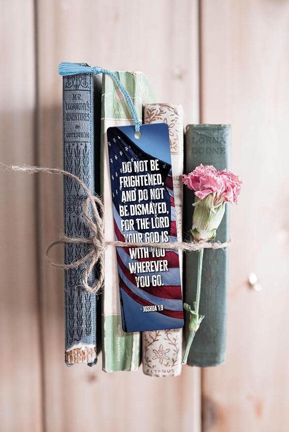 Be Strong and Courageous Bookmark Bulk 24 Pack, Patriotic Encouragement Bookmarks, Faith and Strength Keepsakes, 7.25" x 2"