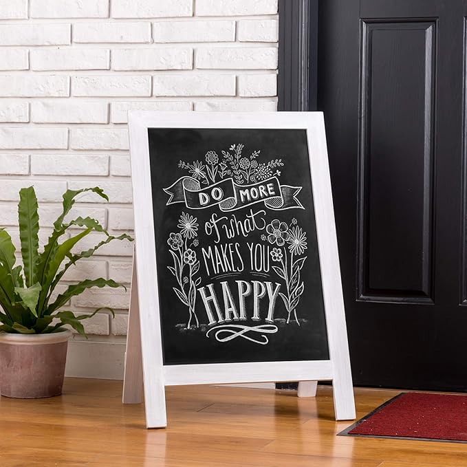 Glitzhome A-Frame Chalkboard Sign 30"x20" Wooden Sandwich Board Easel Sign Outdoor Standing Wall Chalkboard for Restaurants, Cafes, Weddings(White)