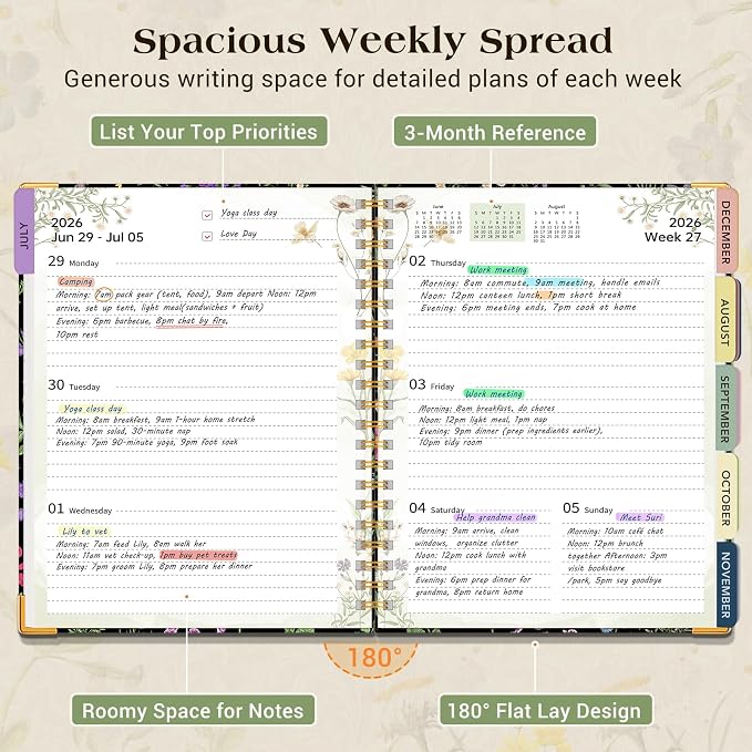 Academic Planner 2026-2027, 18 Months Weekly and Monthly Calendar Planner from July 2026 - December 2027, 7.3" x 10" B5 Large Hardcover Agenda Organizer Book with Tabs, Yearly Daily Planners for School Work Student Teacher, Black Garden