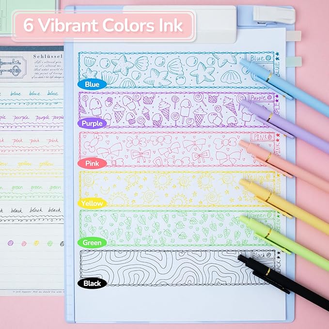 YOXMJDB 6 Pcs Color Pens for Journaling 0.5mm Fine Point Colored Gel Ink Pen, Smooth Writing Colorful Pens for Note Taking, Gift Set for Women & Men (6 Pcs Vibrant Gold)