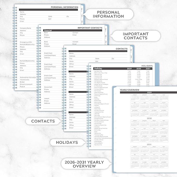 2026-2031 Monthly Planner/Calendar - 5 Year Planner, Jul. 2026 - Jun. 2031, 9" x 11", 5 Year Calendar Double-Side Pocket + Durable Polypropylene Cover - Light Blue