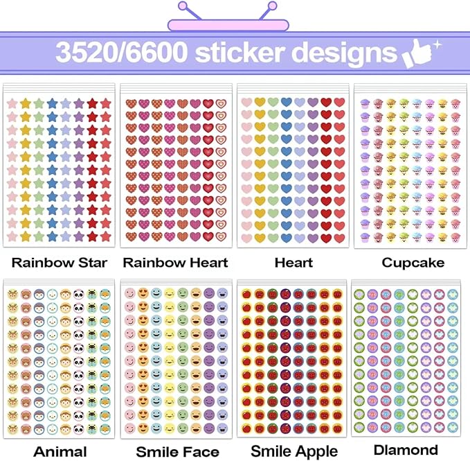 Student Reward Stickers，Teacher Essentials, Teacher Supplies，6600PCS Incentive Stickers，75 Sheets of 15 Different Incentive Stickers，Star Stickers, Star Shaped Stickers (Coloration-1)