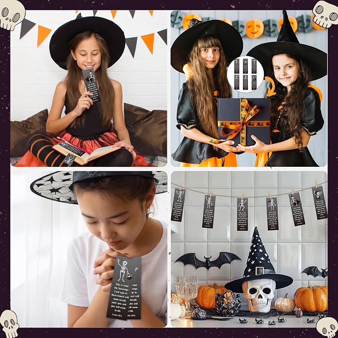 TICIAGA Halloween Skeleton Bookmarks - 60Pcs Halloween Skull Bookmarks for Women, Double Sided Book Tracker Skeleton Page Marker for Book Lovers, Skull Christian Church Giveaways for Sunday School