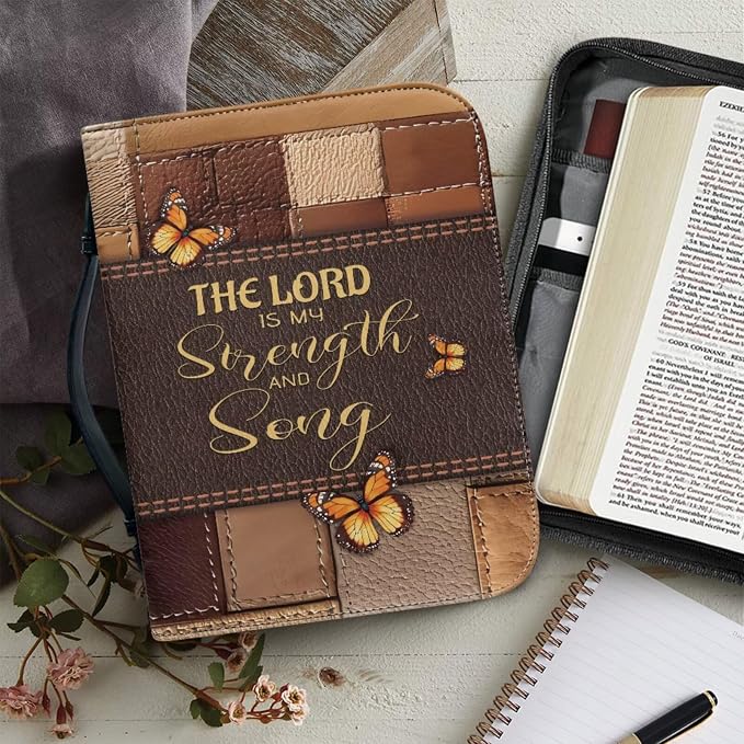 Vintage Butterfly and Cross Bible Case with Bookmark Waterproof Bible Cover Case for Women Lightweight Bible Bag with Handle Pockets Church Book Bag Brown