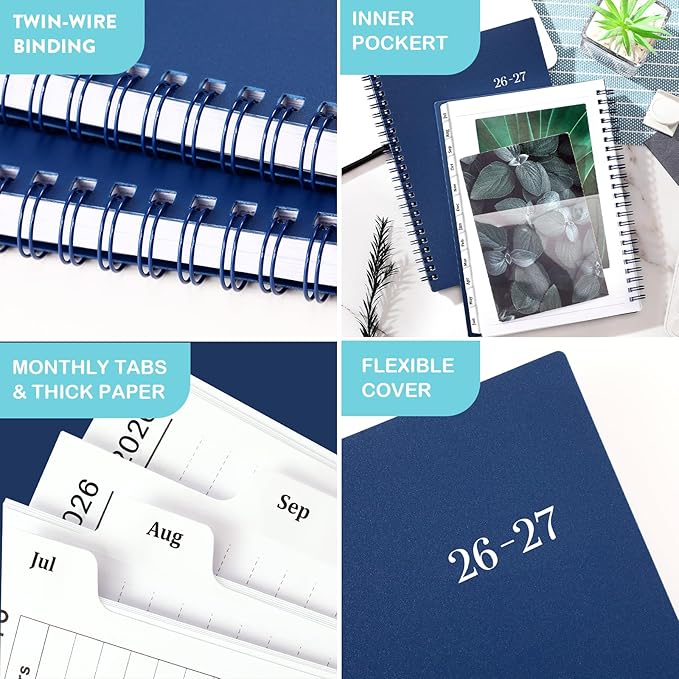2026-2027 Planner - Planner 2026-2027, July 2026 - June 2027, 6" x 8.4", 26-27 Planners Weekly and Monthly Flexible Cover, A5 Thick Paper, Twin-Wire Binding, Blue