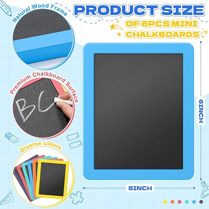 Chinco 6 Pcs Small Slate Chalkboard Mini Chalk Board with Frames Mini Board Signs School Supplies for Classroom Home Office (13cmx15.2cm,Colorful)
