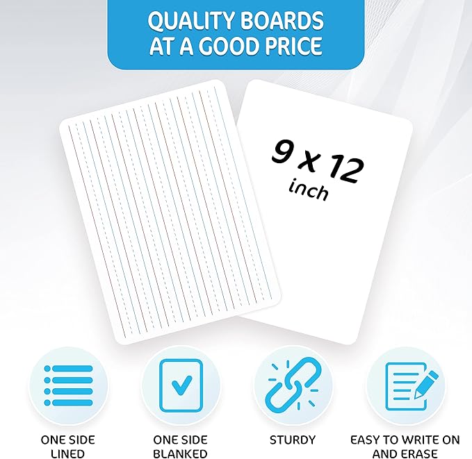 10 Pack 9x12 Lined Mini White Boards for Students - Double Sided White Board Lines - Classroom Whiteboards for Students Kids - Small Dry Erase Board with Lines - Personal Lined Whiteboard Dry Erase