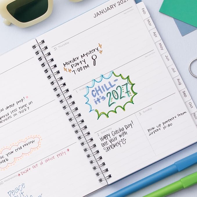 Blue Sky 2027 Weekly and Monthly Planner Calendar, January 2027 - December 2027, 5" x 8", Flexible Frosted Cover, Laminated Tabs, Durable Twin Wire Binding, Chloe
