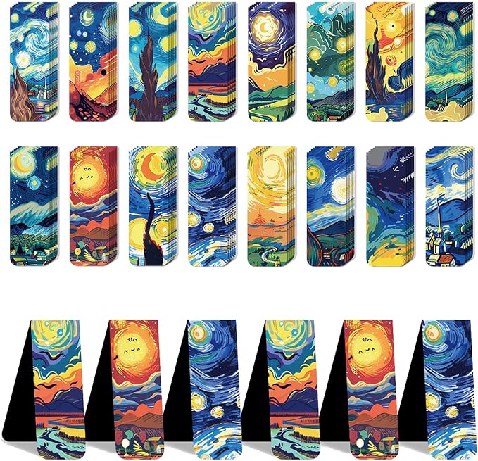 96 Pieces Magnetic Bookmarks Magnet Page Markers - Book Marks for Reading Women & Men with Storage Boxes - Cute Magnet Bookmark Clips for Reading Pleasure（Oil Painting）