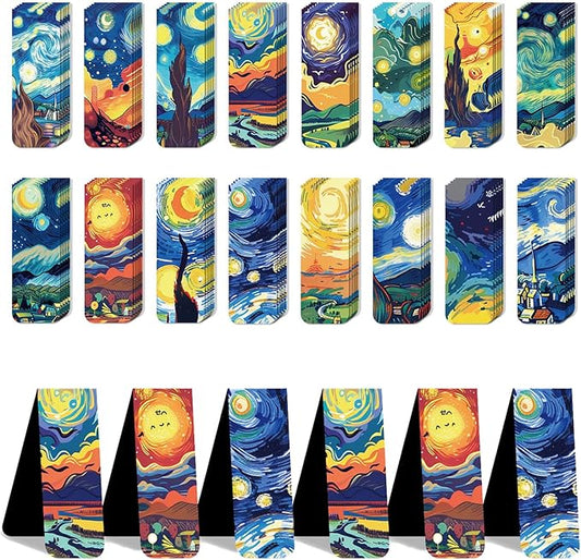 96 Pieces Magnetic Bookmarks Magnet Page Markers - Book Marks for Reading Women & Men with Storage Boxes - Cute Magnet Bookmark Clips for Reading Pleasure（Oil Painting）