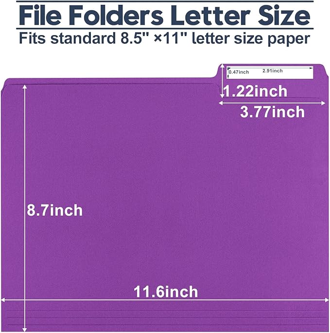 File Folders,Colored File Folders Letter Size 8.5" x 11",150 Pack 1/3 Cut Tab Bulk Folders,Durable Paper Folders with Blank Labels for Office Business School Home Use,Vivid Purple