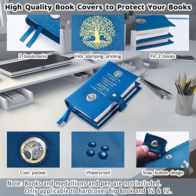 LParkin Double AA Big Book Cover with Coin Holder, PU Leather AA Book Covers for Hardcover, Fits AA Big Book and 12 Steps & 12 Traditions, Premium Design God Grant Me The Serenity Cover