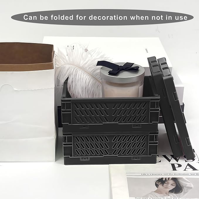6 Pack Mini Foldable Small Plastic Baskets for Organizing and Storage，Collapsible Storage Crates,Mini Bins for Home Kitchen Bedroom Bathroom Office (Black, Small 6x4x2.2)