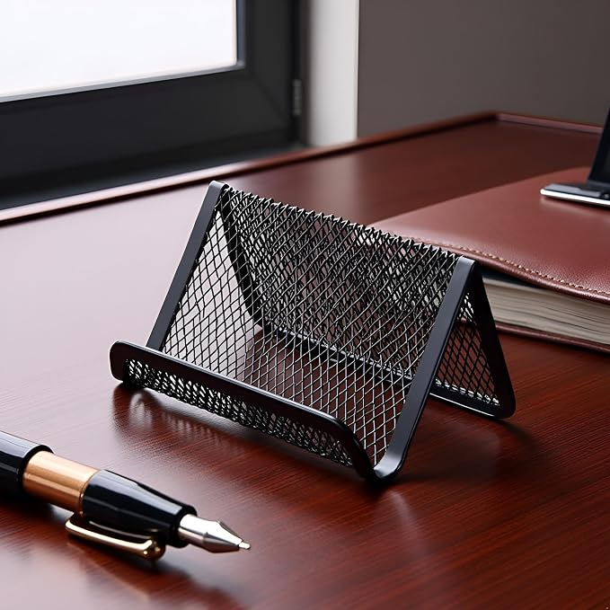 1pc Black Metal Business Card Display Holder,Office Desktop Credit Name Card Case,Office Card Collection Organizers Desk Storage Stand Index Card Filing Products,Desk Accessories