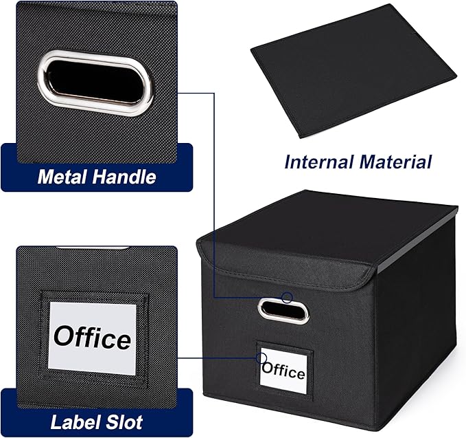 CADONO File Organizer Box with Lid, Large Hanging File Folder Organizer with Plastic Slide, Collapsible Portable Filing Storage Boxes for Office/Decor/Home (Grey, 14.9 x 12.59 x 10.8 inch)