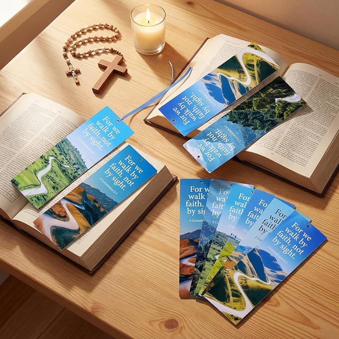 Dispowreath 60 Pcs Walk by Faith Bookmarks Religious 2 Corinthians 5: 7 Bookmarks Church Exchange Gifts for Men & Women Church Prizes Party Favors