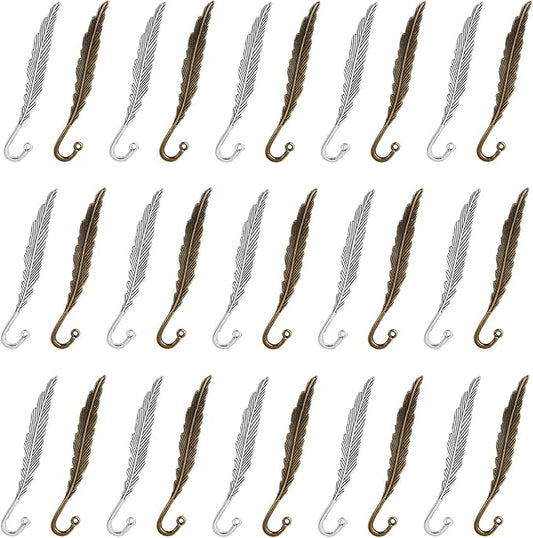 Framendino, 30 Pack Vintage Metal Feather Bookmarks Hairpin Hook Charms Pendant