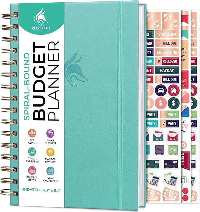 Clever Fox Budget Planner Spiral – Expense Tracker Notebook – Monthly Budgeting Organizer, Finance Logbook & Accounts Book to Control Your Money – Undated Bill Tracker, 6.3x8.4” - Turquoise