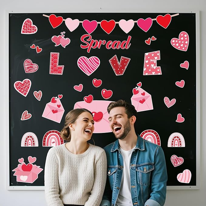 Valentine's Day Bulletin Board Decoration Set Heart Bulletin Board Borders for Bulletin Board Happy Valentine's Day Party Classroom Decorations Malibox Chalkboard Wall Door Decor