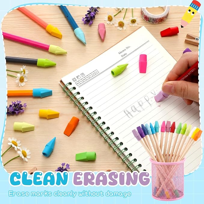 800 Pcs Pencil Top Erasers Bulk 15 Assorted Colors Pencil Cap Erasers Pencils Eraser Toppers for Writing, Home Office Supplies, Party Favor Bags, Game Prize Giveaways