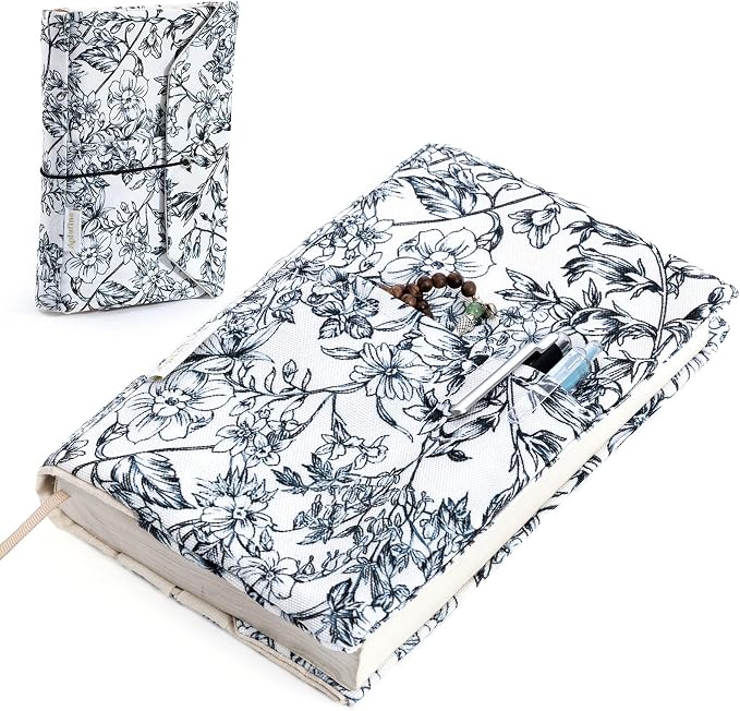 Aplufine Adjustable Fabric Book Cover with Elastic Band, Washable Reusable Book Sleeve for Hardcover Books, Textbooks, Novels & Journals, Book Protector with Pocket & Bookmark,Book Gift