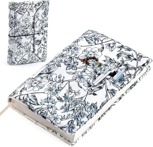 Aplufine Adjustable Fabric Book Cover with Elastic Band, Washable Reusable Book Sleeve for Hardcover Books, Textbooks, Novels & Journals, Book Protector with Pocket & Bookmark,Book Gift