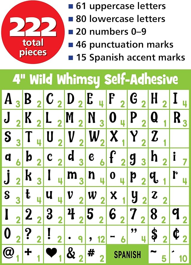 Teacher Created Resources Self-Adhesive Black 4" Wild Whimsy Letters Combo Pack (TCR9643)