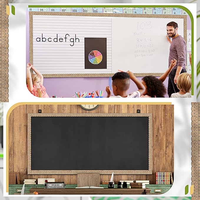 Leinuosen 50.5 ft Bulletin Board Border 44 Pcs Squiggles and Dots Die Cut Border Trims with 20 Sheet Glue Point Dots Bulletin Back to School Decoration for Classroom School Office(Burlap)