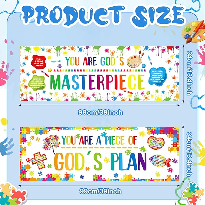 Jecery 2 Pieces Christian Bulletin Board Piece of Gods Plan Sunday School Decorations 13.4 x 39 in Religious Bulletin Board Borders Graduation Christian Decoration for Classroom Supply School Decor