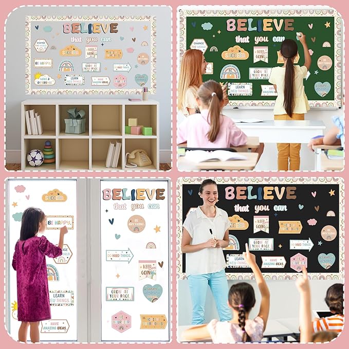 Boho Affirmation Station Bulletin Board Classroom Decorations Set Motivational Rainbow Believe That You Can Paper Cutouts for Welcome Back to School Positive Inspirational Wall Door Chalkboard Decor