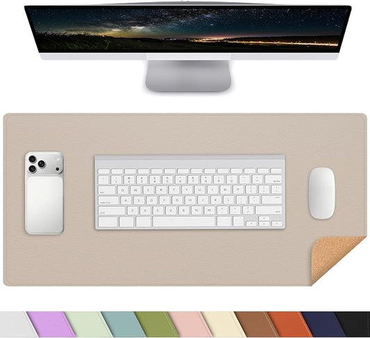 AFIING Cork Desk Mat, Beige, 23.6" x 13.8", Desk Pad Protector | Dual-Sided Natural Cork & PU Leather, Waterproof, Non-Slip, For Office, Home & Study