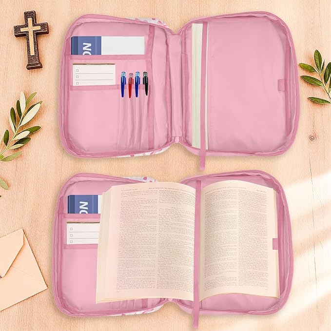 Bible Cover Case for Women - Gifts for Christian Women, Religious Birthday Gifts, Pink Bow Bible Verse Gift, Catholic Spiritual Inspirational Gift, Bibles Carrying Book Cases for Woman