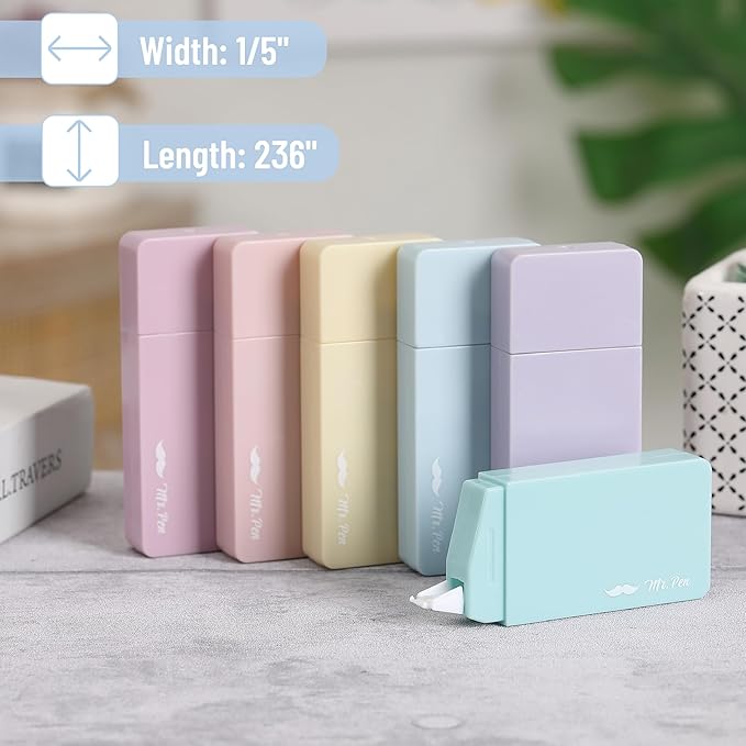 Mr. Pen- Aesthetic Correction Tape, 0.2" x 236", 6 pcs, Pastel Colors, Cute Correction Tape