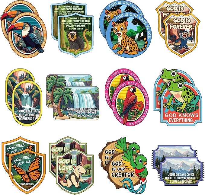 60 Pcs Rainforest Falls Cutouts Bulk 2026 VBS Vacation Bible School Animals Die Cuts Paper Religious VBS Bulletin Board Decorations for Sunday School Craft Projects Wall Decor Party Supplies