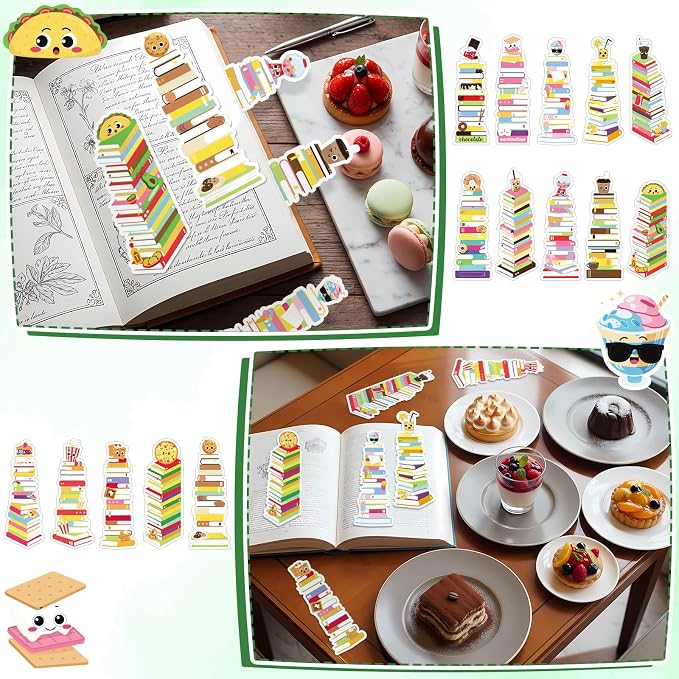 Kolldenn 150 Pcs Book Tracker Bookmarks Bulk 6.3 x 1.97 Inch Bookshelf Love to Read Bookmarks Paper Tracking Double Sided Reading Page Markers for Back to School Reading Lover(Snack)