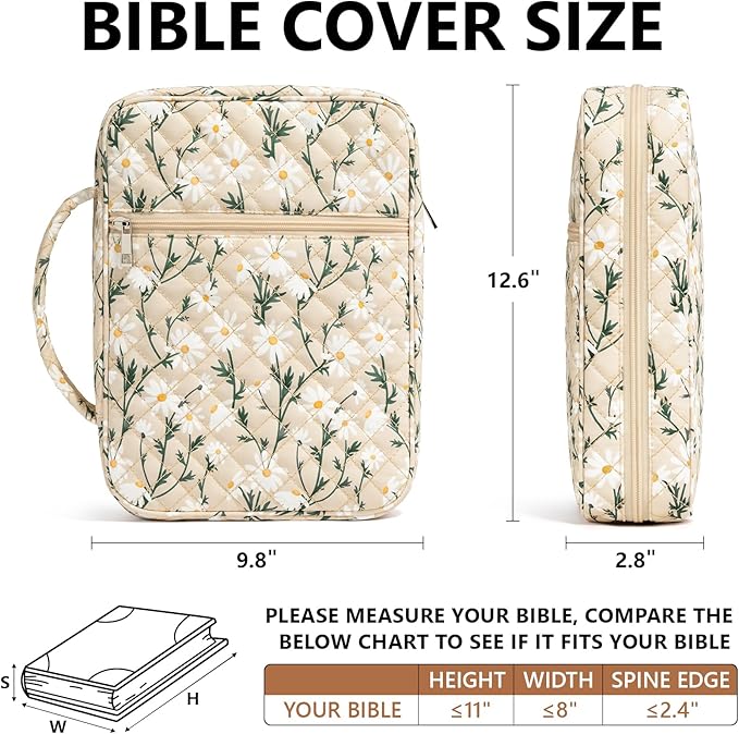 Bible Cover Case for Women Large Bible Bag, Bible Study Supplies Journaling Kit Quilted Church Bag with Handle, Puffer Book Carrying Case w/Tabs Accessories Mothers Day Christian Gifts for Women Mom