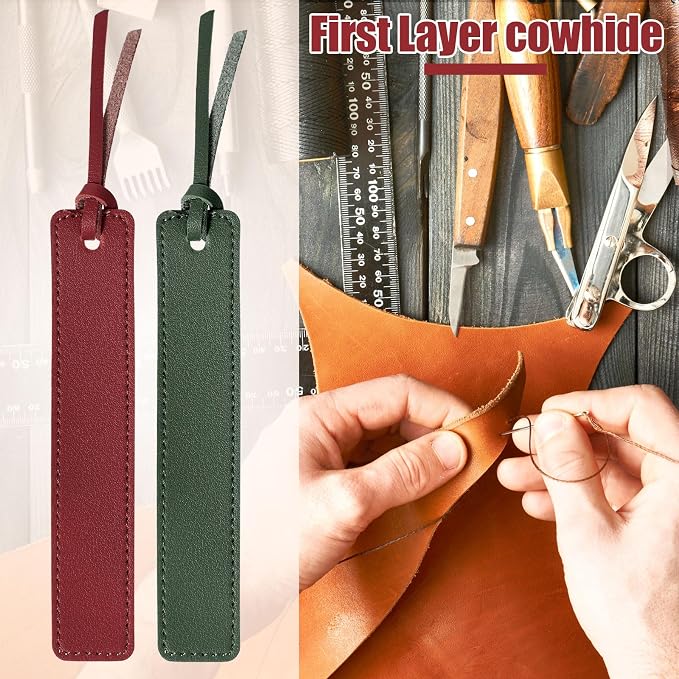 Zonon 10 Pieces Leather Bookmarks Handmade Genuine Leather Page Markers Personalized Bookmarks for Book Reading Bookworm Book Lovers Readers Writers Accessories(Deep Red, Navy Green)