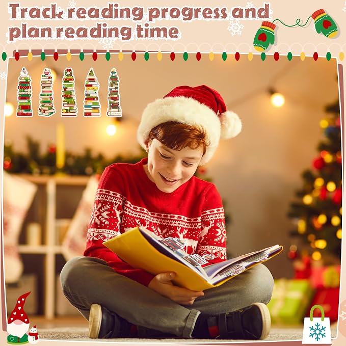 Kolldenn 150 Pcs Book Tracker Bookmarks Bulk 6.3 x 1.97 Inch Bookshelf Love to Read Bookmarks Paper Tracking Double Sided Reading Page Markers for Back to School Reading Lover(Christmas)