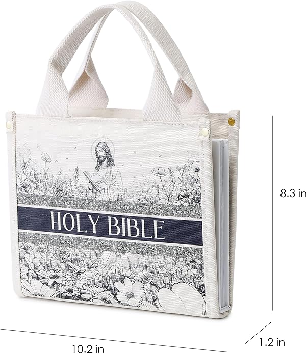 Holy Bible Cover for Women - Canvas Tote Bag Design, Bible Book Carrier Case for Teen Girls, Religious Gift