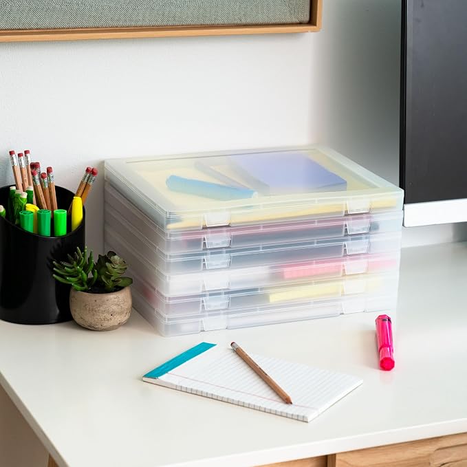 IRIS USA 6-Pack A4 File Box Paper Cases |Made in USA| Fits 8.5" x 11" Letter Paper, Portable & Stackable - Clear